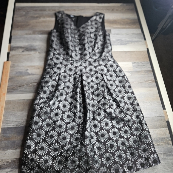 Talbots Sleeveless Black Dress with Silver Daisy Print Size 12 Lined - Picture 2 of 13